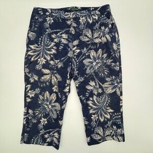 Lauren Ralph Lauren Blue Floral Print Cropped Pants Women's Size 14 Capri